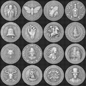 Gothic Skull and Raven Memento Mori Coin, Laser Engraving Depth Map PNG Bundle