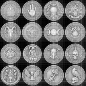 Gothic Skull and Raven Memento Mori Coin, Laser Engraving Depth Map PNG Bundle
