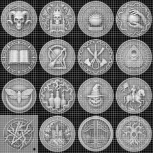 Gothic Skull and Raven Memento Mori Coin, Laser Engraving Depth Map PNG Bundle