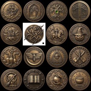 Gothic Skull and Raven Memento Mori Coin, Laser Engraving Depth Map PNG Bundle