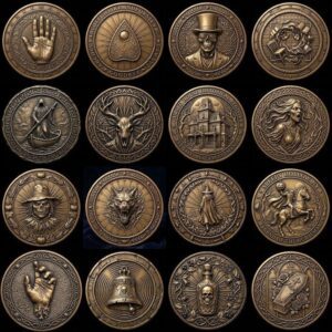 Gothic Skull and Raven Memento Mori Coin, Laser Engraving Depth Map PNG Bundle