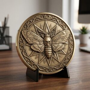 Gothic Skull and Raven Memento Mori Coin, Laser Engraving Depth Map PNG Bundle