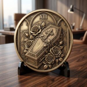Gothic Skull and Raven Memento Mori Coin, Laser Engraving Depth Map PNG Bundle