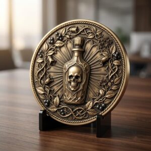 Gothic Skull and Raven Memento Mori Coin, Laser Engraving Depth Map PNG Bundle