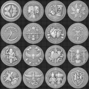 Gothic Skull Rose Coin Relief, 3D Depth Map, Laser Engraving PNG Bundle