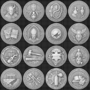 Gothic Skull Rose Coin Relief, 3D Depth Map, Laser Engraving PNG Bundle