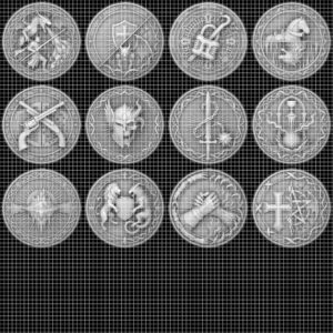 Gothic Skull Rose Coin Relief, 3D Depth Map, Laser Engraving PNG Bundle