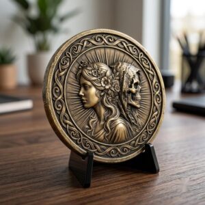 Gothic Skull Rose Coin Relief, 3D Depth Map, Laser Engraving PNG Bundle
