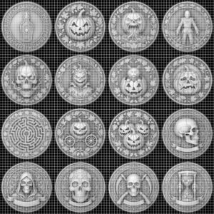 Halloween Laser Engraving Depth Map, Spooky Haunted Architecture Coin Relief