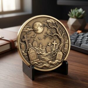Halloween Laser Engraving Depth Map, Spooky Haunted Architecture Coin Relief