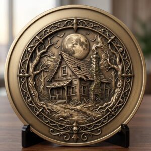 Halloween Laser Engraving Depth Map, Spooky Haunted Architecture Coin Relief