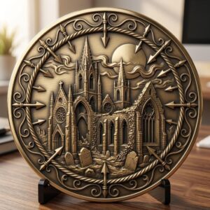 Halloween Laser Engraving Depth Map, Spooky Haunted Architecture Coin Relief