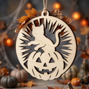 Halloween Laser File, Pumpkin Ornament Bundle, Black Cat Autumn Decor