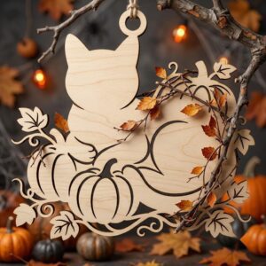 Halloween Laser File, Pumpkin Ornament Bundle, Black Cat Autumn Decor