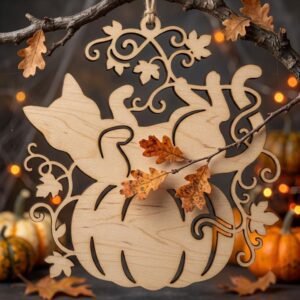 Halloween Laser File, Pumpkin Ornament Bundle, Black Cat Autumn Decor