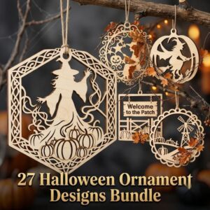 Halloween Laser File, Witch Pumpkin Ornament Bundle, Mystical Decor