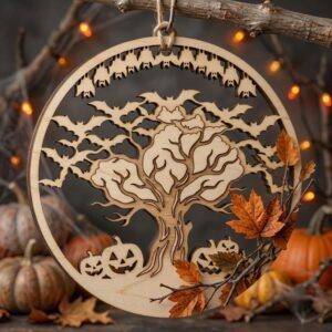 Halloween Laser File, Witch Pumpkin Ornament Bundle, Mystical Decor