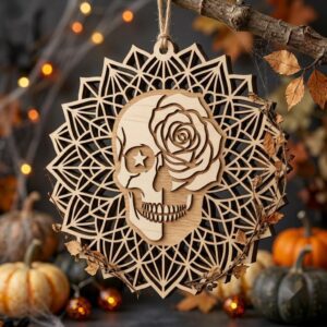 Halloween Skull Ornament Bundle, Gothic Floral Bone Multi Layer Decor