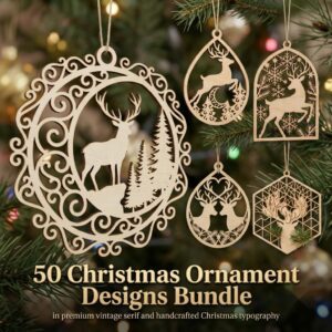 Layered Christmas Ornament Design, Woodland Winter Reindeer Snowflake Bauble