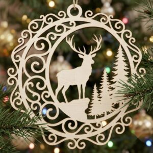 Layered Christmas Ornament Design, Woodland Winter Reindeer Snowflake Bauble