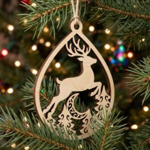 Layered Christmas Ornament Design, Woodland Winter Reindeer Snowflake Bauble