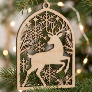 Layered Christmas Ornament Design, Woodland Winter Reindeer Snowflake Bauble