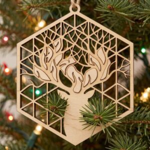 Layered Christmas Ornament Design, Woodland Winter Reindeer Snowflake Bauble
