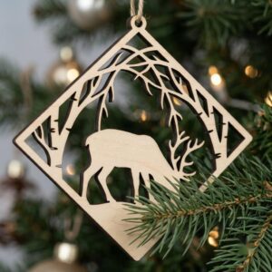 Layered Christmas Ornament Design, Woodland Winter Reindeer Snowflake Bauble