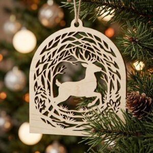 Layered Christmas Ornament Design, Woodland Winter Reindeer Snowflake Bauble