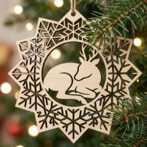Layered Christmas Ornament Design, Woodland Winter Reindeer Snowflake Bauble