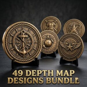 Military Challenge Coin Engraving Files, 3D Relief PNG Bundle
