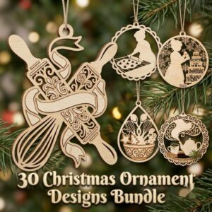 Mrs Claus Kitchen Christmas Ornaments, 30 Gingerbread Baking Holiday Decor