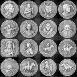 Native American Warrior Coin Laser Engraving Files, 50 3D Depth Map PNG Bundle