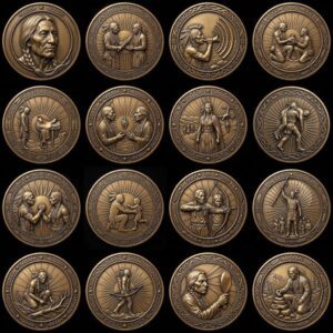 Native American Warrior Coin Laser Engraving Files, 50 3D Depth Map PNG Bundle