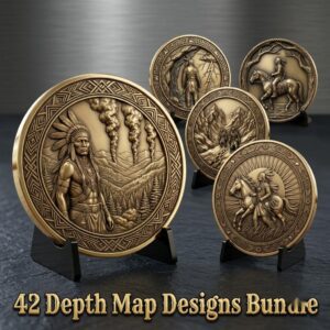 Native Warrior Challenge Coin Engraving File, 3D Laser Relief Depth Map PNG