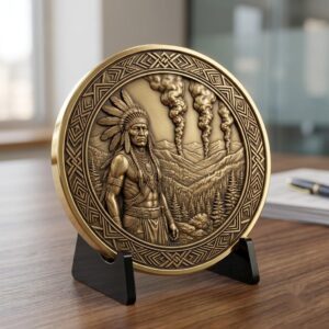 Native Warrior Challenge Coin Engraving File, 3D Laser Relief Depth Map PNG