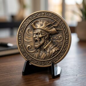 Pirate Challenge Coin, 3D Depth Map, Skull Art Relief, PNG Bundle of 50