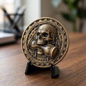 Pirate Challenge Coin, 3D Depth Map, Skull Art Relief, PNG Bundle of 50