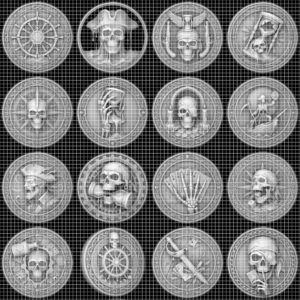 Pirate Challenge Coin, 3D Depth Map, Skull Art Relief, PNG Bundle of 50