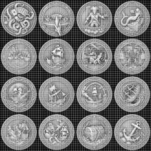Pirate Challenge Coin, 3D Depth Map, Skull Art Relief, PNG Bundle of 50