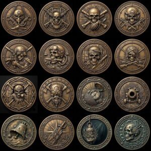 Pirate Challenge Coin, 3D Depth Map, Skull Art Relief, PNG Bundle of 50
