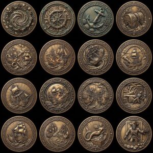Pirate Challenge Coin, 3D Depth Map, Skull Art Relief, PNG Bundle of 50