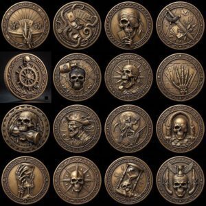 Pirate Challenge Coin, 3D Depth Map, Skull Art Relief, PNG Bundle of 50