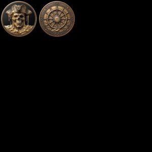 Pirate Challenge Coin, 3D Depth Map, Skull Art Relief, PNG Bundle of 50