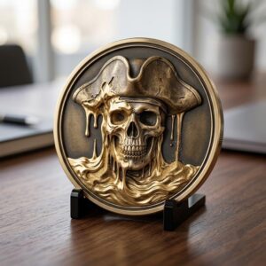 Pirate Challenge Coin, 3D Depth Map, Skull Art Relief, PNG Bundle of 50