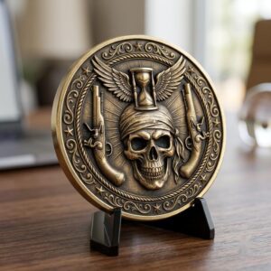 Pirate Challenge Coin, 3D Depth Map, Skull Art Relief, PNG Bundle of 50