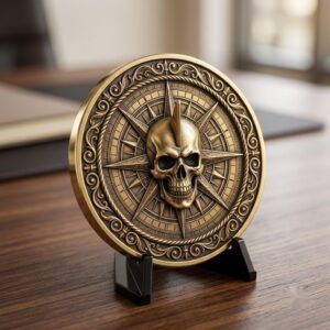Pirate Challenge Coin, 3D Depth Map, Skull Art Relief, PNG Bundle of 50