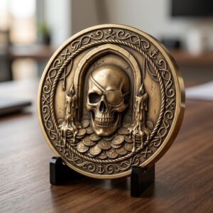 Pirate Challenge Coin, 3D Depth Map, Skull Art Relief, PNG Bundle of 50