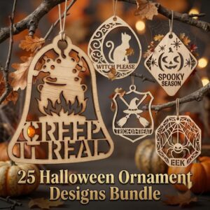 Retro Haunted Motel Key Tags, Funny Halloween Ornament Bundle, 25 Vintage Designs