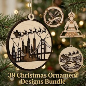 Santa Sleigh Ride Diorama, 3D Layered Winter Village Christmas Wood Ornament